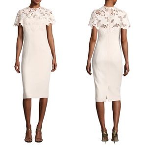 Lela Rose Guipure Lace Blush Cream Sheath Dress